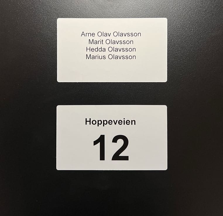 Postkasseetikett navn gatenr