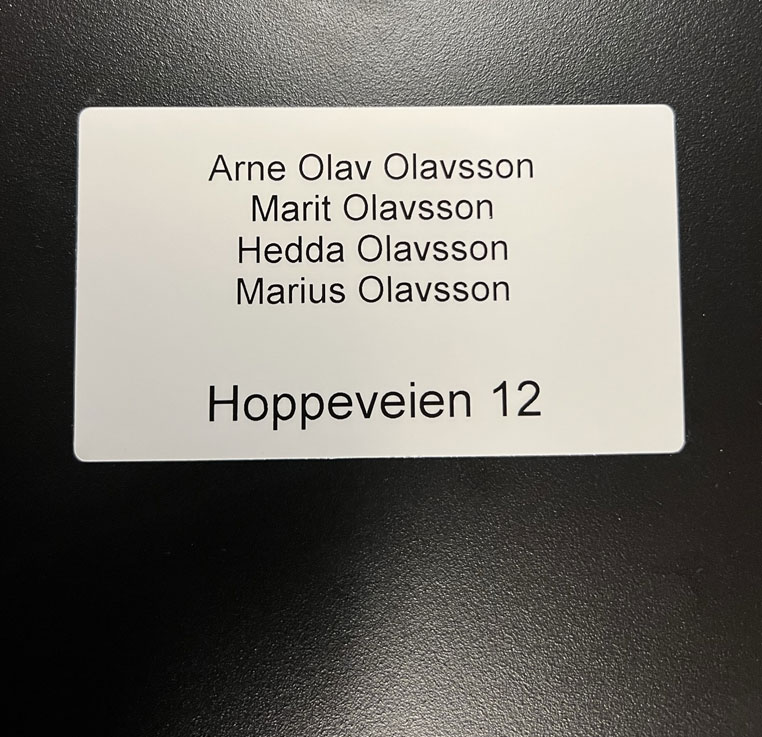 Postkasseetikett nevnelapp