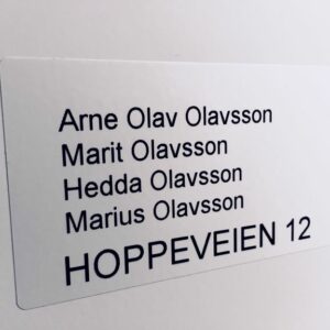 navnetikett til postkasse hvit tomaks